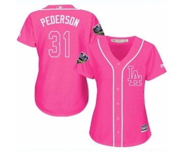 Women's Majestic Los Angeles Dodgers #31 Joc Pederson Authentic Pink Fashion Cool Base 2018 World Series MLB Jersey