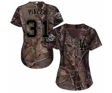 Women's Majestic Los Angeles Dodgers #31 Mike Piazza Authentic Camo Realtree Collection Flex Base 2018 World Series MLB Jersey