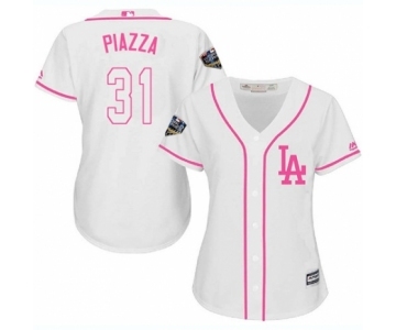 Women's Majestic Los Angeles Dodgers #31 Mike Piazza Authentic White Fashion Cool Base 2018 World Series MLB Jersey