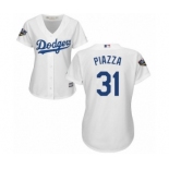 Women's Majestic Los Angeles Dodgers #31 Mike Piazza Authentic White Home Cool Base 2018 World Series MLB Jersey