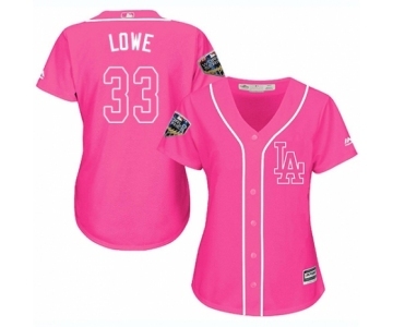 Women's Majestic Los Angeles Dodgers #33 Mark Lowe Authentic Pink Fashion Cool Base 2018 World Series MLB Jersey