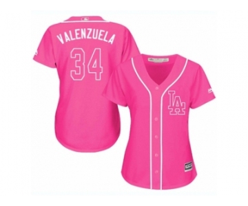 Women's Majestic Los Angeles Dodgers #34 Fernando Valenzuela Authentic Pink Fashion Cool Base MLB Jersey