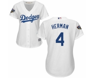 Women's Majestic Los Angeles Dodgers #4 Babe Herman Authentic White Home Cool Base 2018 World Series MLB Jersey