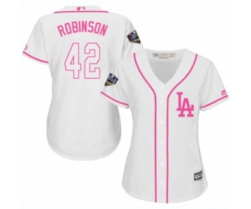 Women's Majestic Los Angeles Dodgers #42 Jackie Robinson Authentic White Fashion Cool Base 2018 World Series MLB Jersey