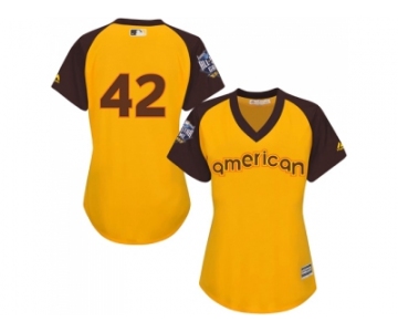 Women's Majestic Los Angeles Dodgers #42 Jackie Robinson Authentic Yellow 2016 All-Star American League BP Cool Base MLB Jersey