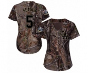 Women's Majestic Los Angeles Dodgers #5 Corey Seager Authentic Camo Realtree Collection Flex Base 2018 World Series MLB Jersey