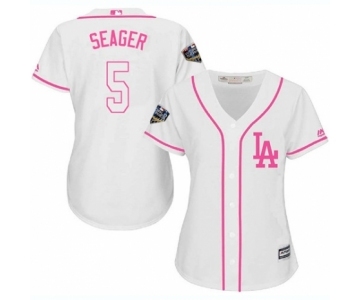 Women's Majestic Los Angeles Dodgers #5 Corey Seager Authentic White Fashion Cool Base 2018 World Series MLB Jersey