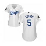 Women's Majestic Los Angeles Dodgers #5 Corey Seager Authentic White Home Cool Base 2018 World Series MLB Jersey