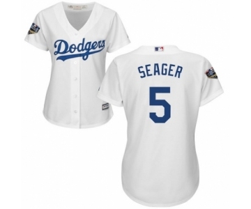 Women's Majestic Los Angeles Dodgers #5 Corey Seager Authentic White Home Cool Base 2018 World Series MLB Jersey