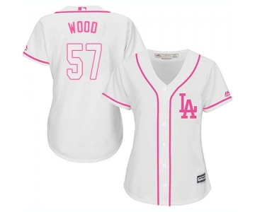 Women's Majestic Los Angeles Dodgers #57 Alex Wood Authentic White Fashion Cool Base MLB Jersey