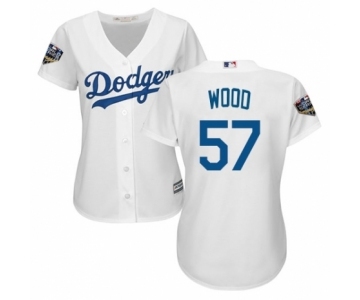 Women's Majestic Los Angeles Dodgers #57 Alex Wood Authentic White Home Cool Base 2018 World Series MLB Jersey