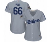 Women's Majestic Los Angeles Dodgers #66 Yasiel Puig Authentic Grey Road Cool Base 2018 World Series MLB Jersey