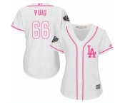 Women's Majestic Los Angeles Dodgers #66 Yasiel Puig Authentic White Fashion Cool Base 2018 World Series MLB Jersey