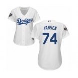 Women's Majestic Los Angeles Dodgers #74 Kenley Jansen Authentic White Home Cool Base 2018 World Series MLB Jersey