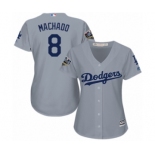 Women's Majestic Los Angeles Dodgers #8 Manny Machado Authentic Grey Road Cool Base 2018 World Series MLB Jersey