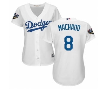 Women's Majestic Los Angeles Dodgers #8 Manny Machado Authentic White Home Cool Base 2018 World Series MLB Jersey