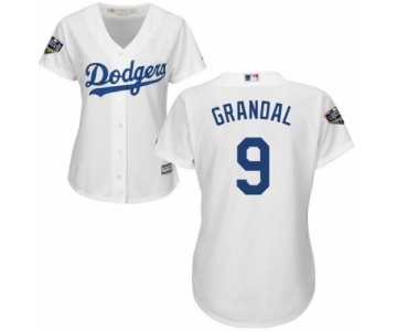 Women's Majestic Los Angeles Dodgers #9 Yasmani Grandal Authentic White Home Cool Base 2018 World Series MLB Jersey