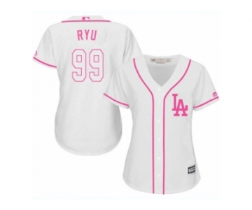 Women's Majestic Los Angeles Dodgers #99 Hyun-Jin Ryu Authentic White Fashion Cool Base MLB Jersey