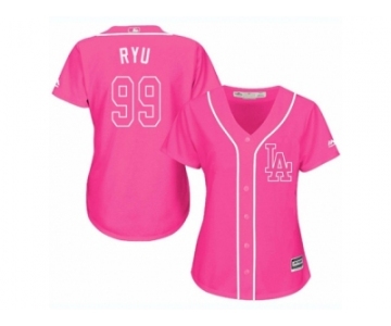 Women's Majestic Los Angeles Dodgers #99 Hyun-Jin Ryu Replica Pink Fashion Cool Base MLB Jersey