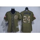 Women Majestic Detroit Tigers #24 Miguel Cabrera Authentic Green Salute to Service MLB Jersey