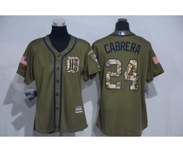 Women Majestic Detroit Tigers #24 Miguel Cabrera Authentic Green Salute to Service MLB Jersey