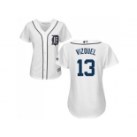 Women's Detroit Tigers #13 Omar Vizquel White Home Stitched MLB Jersey