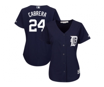 Women's Detroit Tigers #24 Miguel Cabrera Majestic Fashion Navy Cool Base Jersey