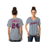 Women's Detroit Tigers #24 Miguel Cabrera Majestic Gray Fashion Stars & Stripes Cool Base Jersey