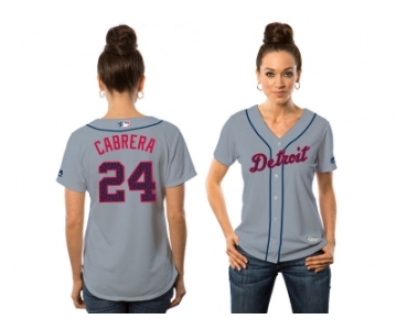 Women's Detroit Tigers #24 Miguel Cabrera Majestic Gray Fashion Stars & Stripes Cool Base Jersey