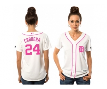 Women's Detroit Tigers #24 Miguel Cabrera White Home 2016 Mother's Day Cool Base Jersey