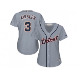 Women's Detroit Tigers #3 Ian Kinsler Grey Road Stitched MLB Jersey