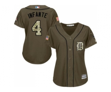 Women's Detroit Tigers #4 Omar Infante Green Salute to Service Stitched MLB Jersey