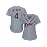 Women's Detroit Tigers #4 Omar Infante Grey Road Stitched MLB Jersey