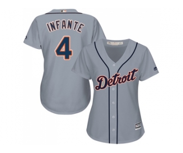 Women's Detroit Tigers #4 Omar Infante Grey Road Stitched MLB Jersey