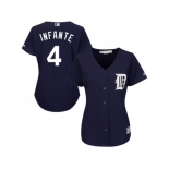 Women's Detroit Tigers #4 Omar Infante Navy Blue Alternate Stitched MLB Jersey