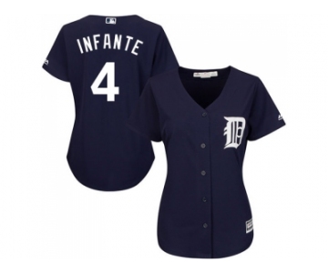 Women's Detroit Tigers #4 Omar Infante Navy Blue Alternate Stitched MLB Jersey