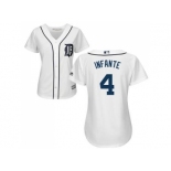 Women's Detroit Tigers #4 Omar Infante White Home Stitched MLB Jersey