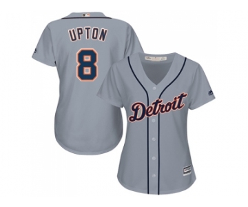 Women's Detroit Tigers #8 Justin Upton Grey Road Stitched MLB Jersey