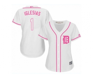 Women's Majestic Detroit Tigers #1 Jose Iglesias Replica White Fashion Cool Base MLB Jersey