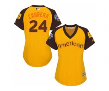 Women's Majestic Detroit Tigers #24 Miguel Cabrera Authentic Yellow 2016 All-Star American League BP Cool Base MLB Jersey