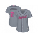 Women's Majestic Detroit Tigers #24 Miguel Cabrera Replica Grey Mother's Day Cool Base MLB Jersey