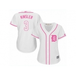 Women's Majestic Detroit Tigers #3 Ian Kinsler Authentic White Fashion Cool Base MLB Jersey