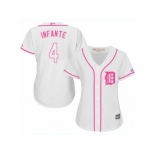 Women's Majestic Detroit Tigers #4 Omar Infante Authentic White Fashion Cool Base MLB Jersey