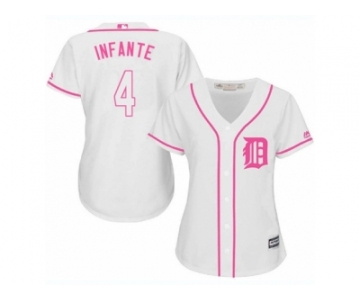 Women's Majestic Detroit Tigers #4 Omar Infante Authentic White Fashion Cool Base MLB Jersey