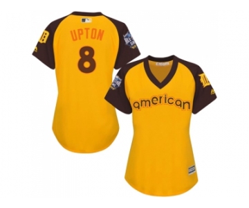 Women's Majestic Detroit Tigers #8 Justin Upton Authentic Yellow 2016 All-Star American League BP Cool Base MLB Jersey