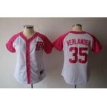 women mlb detroit tigers #35 verlander white pink[2012]