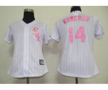 MLB Women Jerseys Chicago White Sox #14 Paul Konerko White[Pink strip]