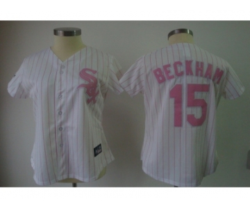 MLB Women Jerseys Chicago White Sox #15 beckham White[pink strip]