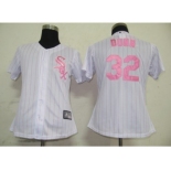 MLB Women Jerseys Chicago White Sox #32 Dunn White[Pink strip]