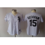 MLB Women Jerseys Chicago white sox #15 beckham white[black strip]